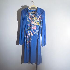 Elie Tahari Blue Floral Long Sleeve Dress